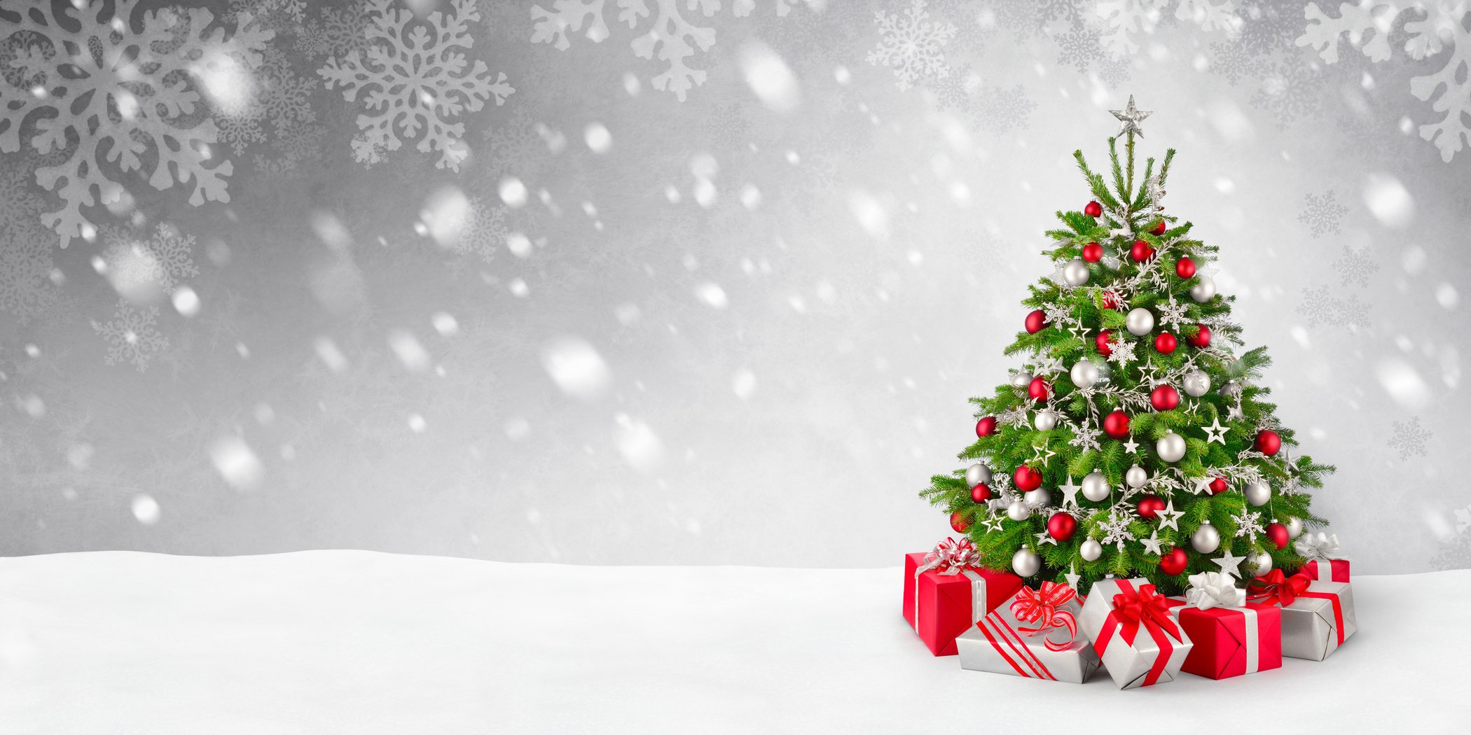 Christmas tree and snow background